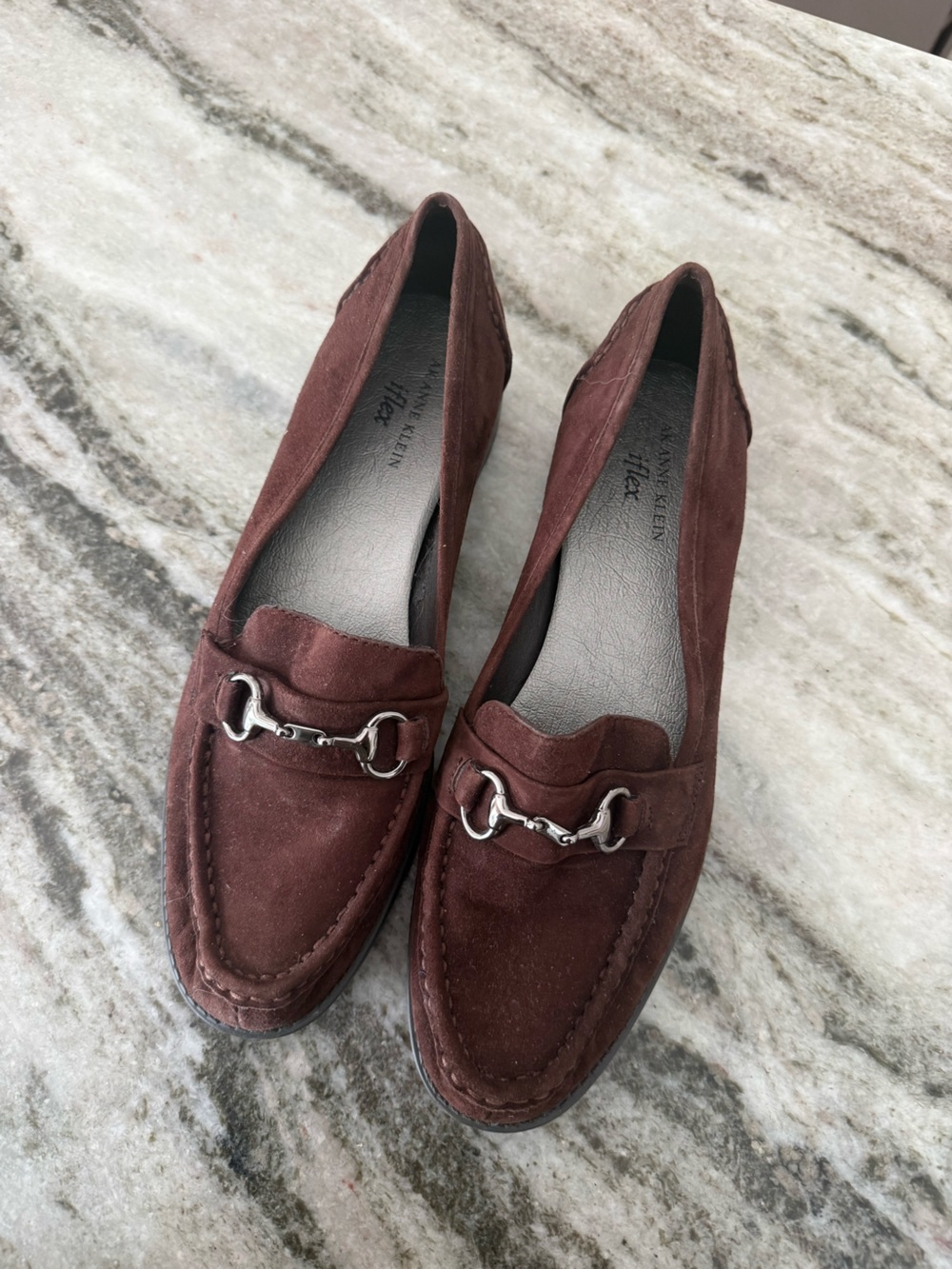 Anne Klein Shoes Suede Bit Loafers in Burgundy